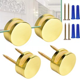 Golden Upgraded 3-5mm Frameless Mirror Mounting Hardware 4 Pack Dual-Screw Fixing Mirror Mounting Kit with Heavy Duty Long Screws and Anchors (4 Pack)