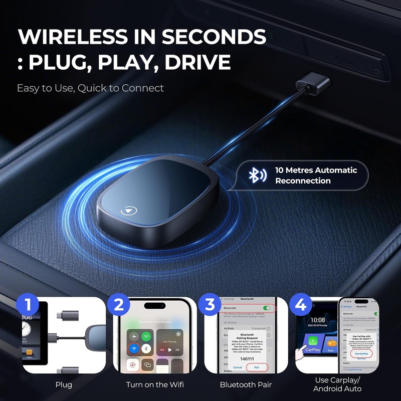 Wireless Android Car/Carplay Wireless Adapter 2 in 1 - Wireless
