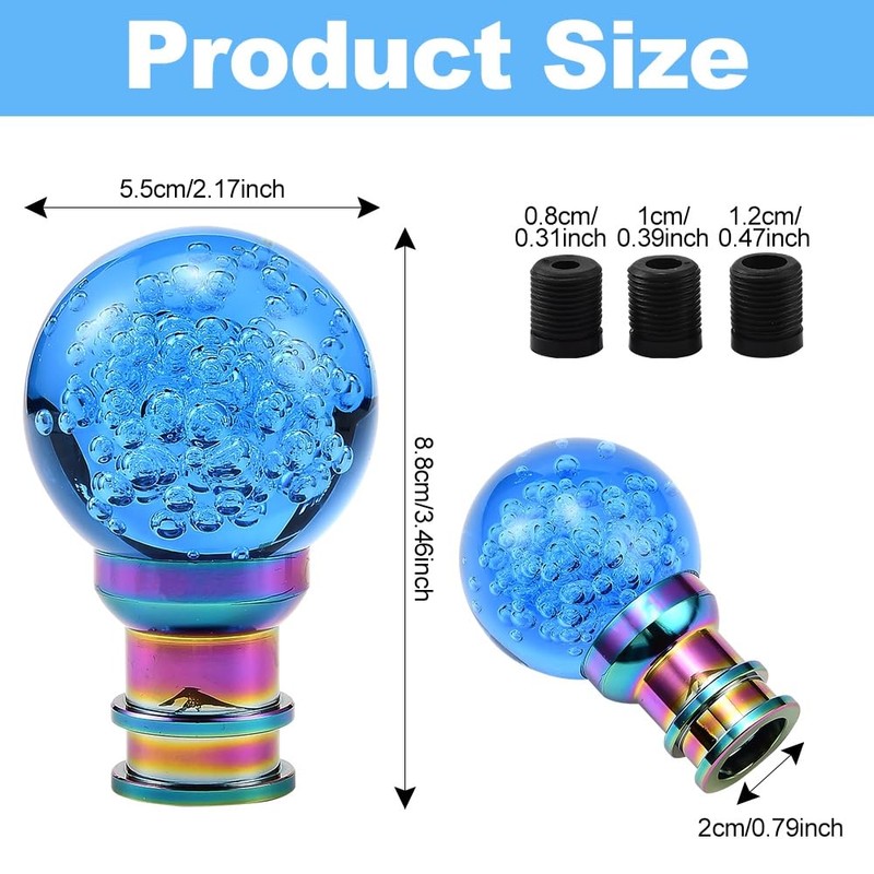 Blueshyhall Glass Crystal Shift Knob Blue Bubble, LED Multicolor Gradient