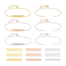 UNICRAFTALE 9 pcs 3 Colors Engravable Bracelets DIY Kit Adjustable Slider Bracelets Rectangle Stamping Engravable Blank Tags Connector Pendants 11.5~12cm Stainless Steel Bracelet for Jewelry Making