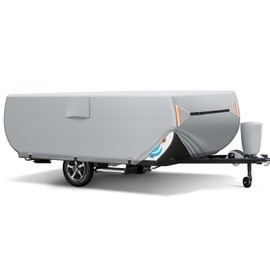 Pop Up Camper Cover 12'-14', Folding Camper Tent Trailer Cover，Extra-Thick Oxford PU Waterproof Anti-UV Pop-up Camper Cover with Windproof Straps