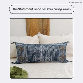 Eyda Homes Embroidered Lumbar Pillow Cover 28x12 Inch, 100% Cotton Pillow Cases, Soft & Cozy Decorative Throw Pillow Covers with Sturdy Zipper For Sofa, Couch, Bedroom, Farmhouse, Premium Cusion Cover