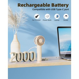 Edvision Mini Handheld Fan, 3 Speed Portable Fan, USB Rechargeable, Battery Operated, Cute Eyelash Fan for Stylish Ladies, Kids and Outdoors, Beige