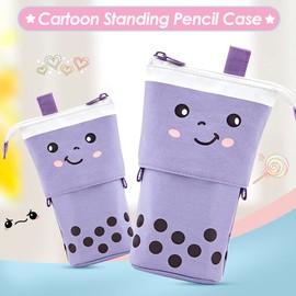 Pencil Case Cartoon Pencil Holder Cute Pencil Case Cosmetic Bag Organiser Standing Pencil Bag Stationery Case Gift for Student Teenager Girls Adult School Office, Purple, playful
