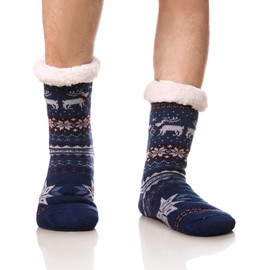 DoSmart Men's Winter Thermal Fleece Lining Knit Slipper Socks Soft Warm Cozy Fuzzy Fluffy Christmas Non Slip Socks (Color Blue)