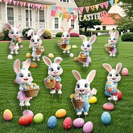 Ranvaira 8 Pcs Easter Yard Signs Decorations Outdoor Colorful Easter Bunny Decorations Garden Decor with Stakes Lawn Signs for Home Lawn Patio Ornaments
