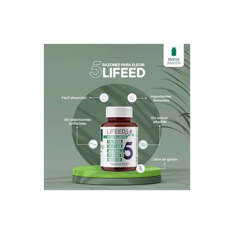 LIFEED Sleep Magnesio, Valeriana, Pasiflora 45 Cápsulas 745mg pporción