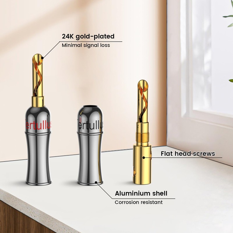Tertullus 8 Pcs 4mm BFA Banana Plugs Connectors Gold Plated