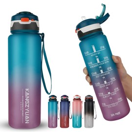 Motivational Water Bottle with Time Marking, 32oz Water Bottle with Straw, Reusable Water Bottle for Gym School Kids Hiking Running Blue/Purple Gradient