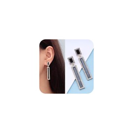 Aneneiceera Fashion Rhinestone Earrings Square Black Hanging Square Dangle Gold Earrings Statement Crystal Rectangle Geometric Sparkling Earrings for Women, Crystal