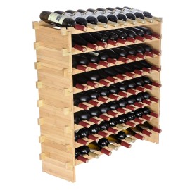 8-Tier 72 Bottle Stackable Modular Wine Rack Bamboo Wood Display ShelfDefault: Default