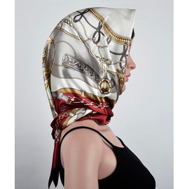 corciova 35 x 35 Womens Square Silk Hair Scarf Headscarf Wrap Maroon Light Grey Chain Curly Headband Tie Sleeping at Night