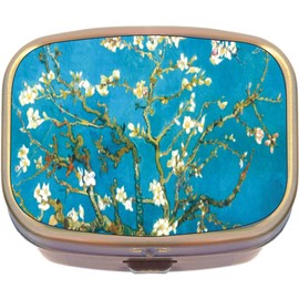 Almond Blossoms Brass Rectangle Pill Box