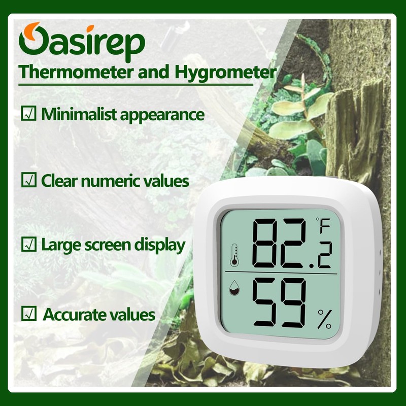 Oasirep Reptile Thermometer and Hygrometer – Fast Accurate LCD Digital