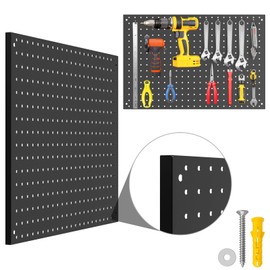 MUWOOD Peg Board, 3 Pack Metal Pegboard Panels Black Pegboards Wall Organizer with Frame Large Heavy Duty Peg Board with Hooks for Walls Home, Garage Tool Storage, Office, Craft Room, Kitchen 24”×16”