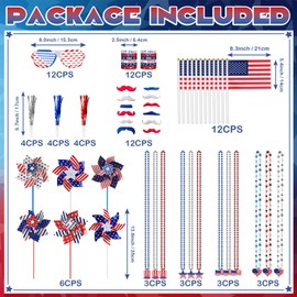 Harsever 78 Pcs 4th of July Accessories Party Supplies Favors,Fourth of July Patriotic Decorations Set Red White Blue for Independence Day Accessories