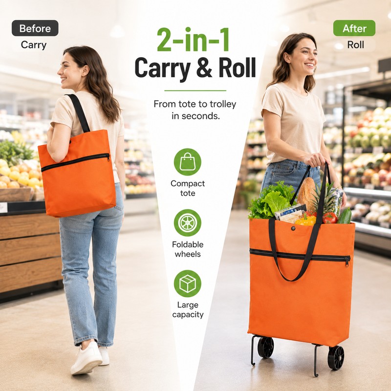 Foldable Shopping Cart with Wheels for Groceries – 2-in-1 Lightweight