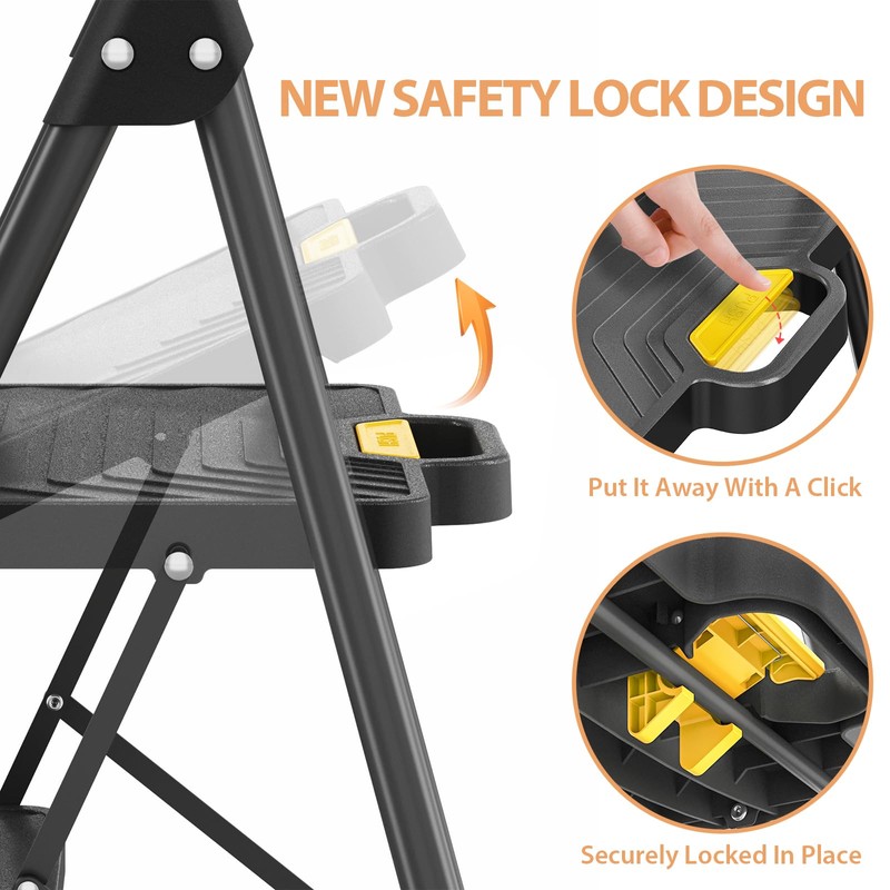 TOOLF Step Ladder, Sturdy Steel Step Stool with Anti-Slip Wide