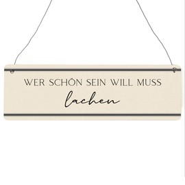 Interluxe Wooden Sign with German Text "Wer schön sein will, muss lachen - Glücklichsein lachen ("Wer schön sein