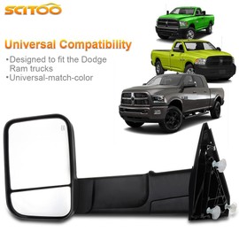 SCITOO Compatible fit for Towing Mirrors 2009-2010 for Dodge for Ram 1500 Truck 2011-2015 for Ram 1500 2500 3500 Power Heated LED Turn Signal Puddle Light Pair Mirrors