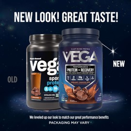Vega Sport Vegan Protein Powder + Recovery - 30g Plant Based Protein per Serving, Chocolate, 19 Servings, 5g BCAAs, Probiotics, NSF Certified, For Shakes & Smoothies, 1.8lbs (Packaging May Vary)