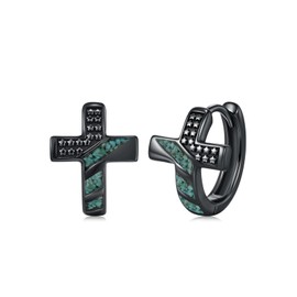 American Flag Earrings for Men 925 Sterling Silver Small Turquoise Huggies Hoops Patriotic Jewelry Christian Gifts for Women, 15MM