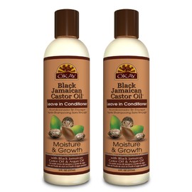 Okay Black Jamaican Castor Oil Leave In Conditioner - Hair Moisturizer for Women and Men, Natural Hair Product for Hair Growth, Curly Hair Grease for Smooth, Moisturized Hair - 8 Fl Oz (2 Pack)