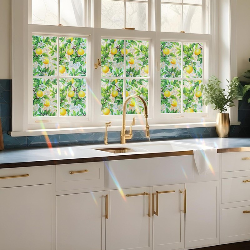 Stained Glass Window Film，Spring Window Clings,Rainbow Privacy Window Film One