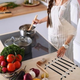 4All Kitchen Trivet Stand Heat Resistant Anti Slip Worktop Protector Stainless Steel Stand For Hot Pans (Black, Pack of 6)