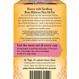 Yogi Tea Soothing Rose Hibiscus Skin DeTox Tea - 16 Tea Bags per Pack (4 Packs) - Organic DeTox Tea to Support Skin Health - Includes Green Tea Leaf, Rose Petal, Honeybush Leaf, Hibiscus & More