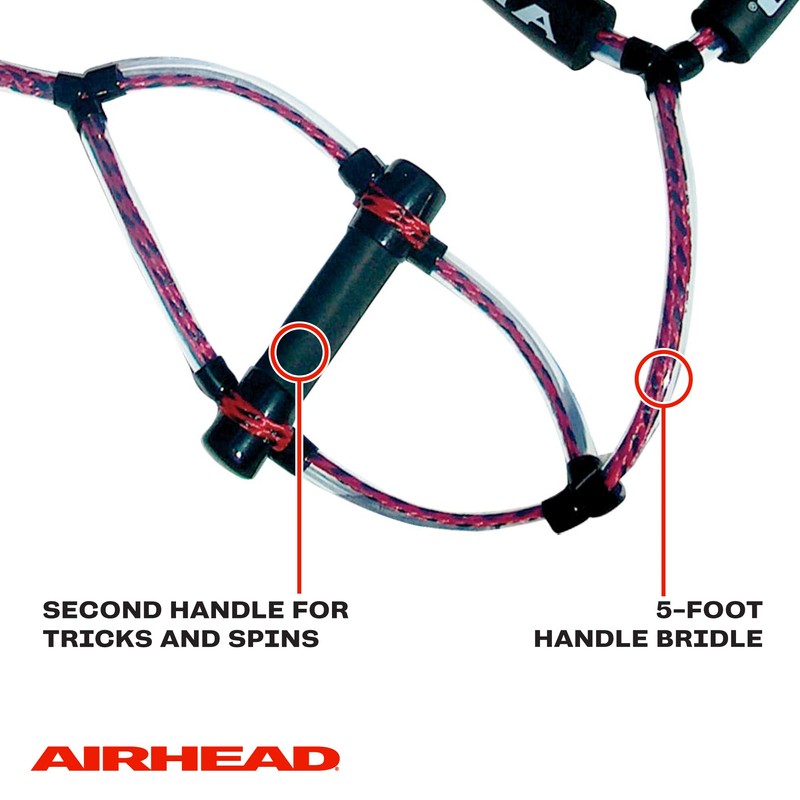 Airhead Trick Handle Wakeboard Rope, 4 Sections, 75-Feet, Red