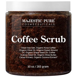Majestic Pure Arabica Coffee Scrub - All Natural Body Scrub for Skin Care, Stretch Marks, Acne & Cellulite, Eczema, Age Spots & Varicose Veins - 10 Oz, 283 g