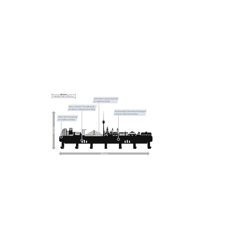 steland metallmanufaktur® Düsseldorf Skyline Steel Key Holder, Key Rack and