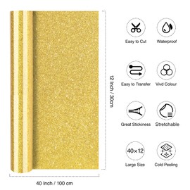 YURROAD 100 cm x 30 cm Flex Film Glitter Plotter Film Textile Heat Transfer Vinyl Transfer Film Plotter Iron-On Film for Textiles T-Shirt – Gold