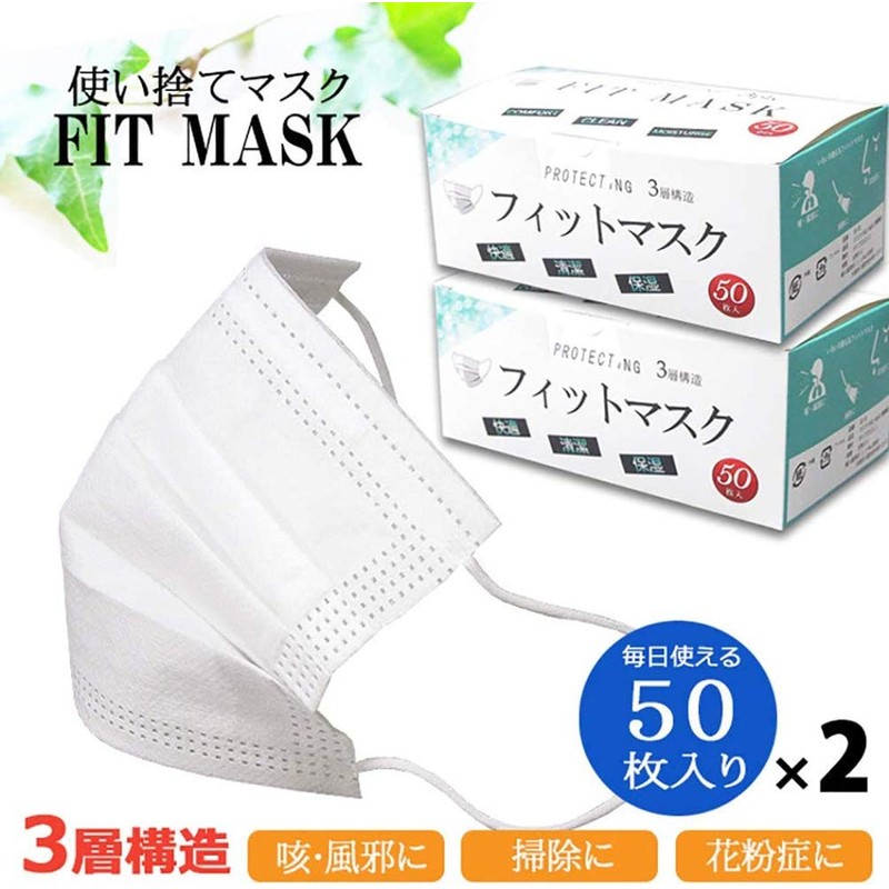 100 Count Boxed Triple Layer Mask Non-Woven Nose Wire Disposable