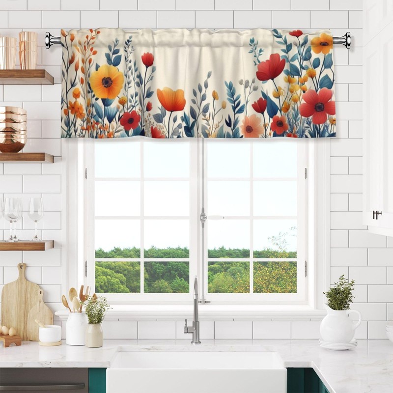 XLinTech 2 Pack Boho Florals Valance for Windows Flower Curtain