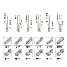 HARFINGTON 12pcs T6-T40 Security Torx Bit 1/4" Hex Shank 2" Long S2 Steel Magnetic Tamper Resistant Star Bits Screwdriver Torx Head with Hole for Driver Drill Bits Remove Fastening Screws
