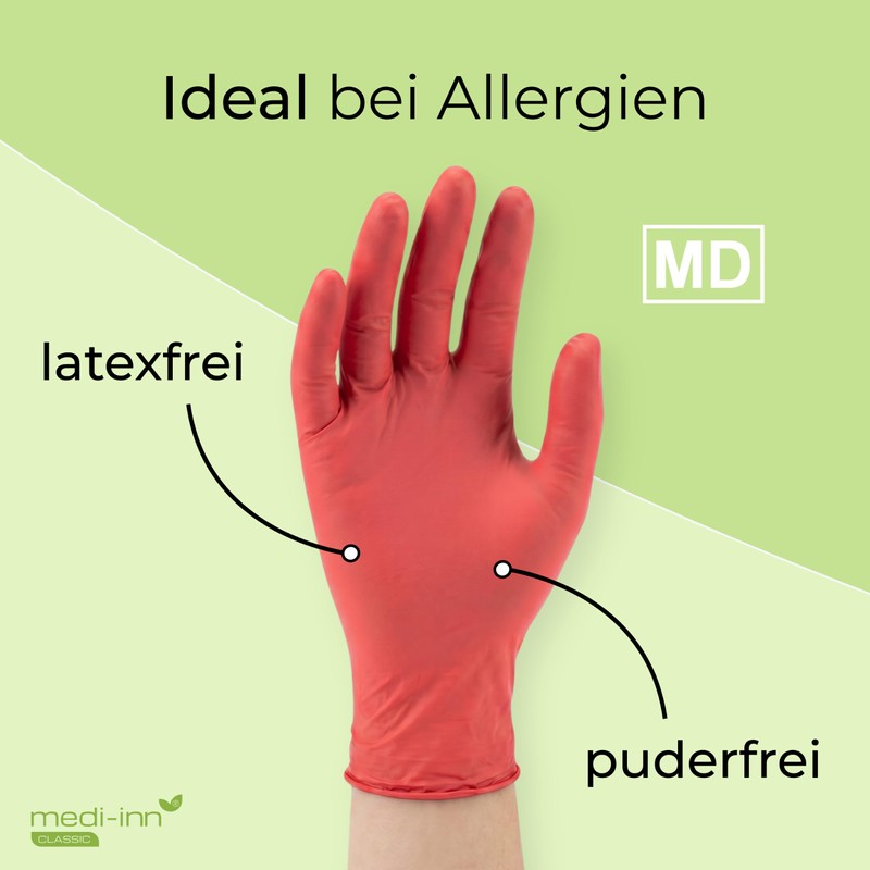 Medi-Inn Nitrile Red Plus Disposable Gloves, Powder-Free, Size M, Pack