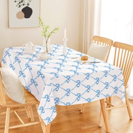 AnyDesign Blue Bow Tablecloth Blue Ribbon Bow Fabric Table Cloth Washable Table Cover for Coquette Birthday Baby Shower Home Kitchen Decor, 60 x 104 Inch