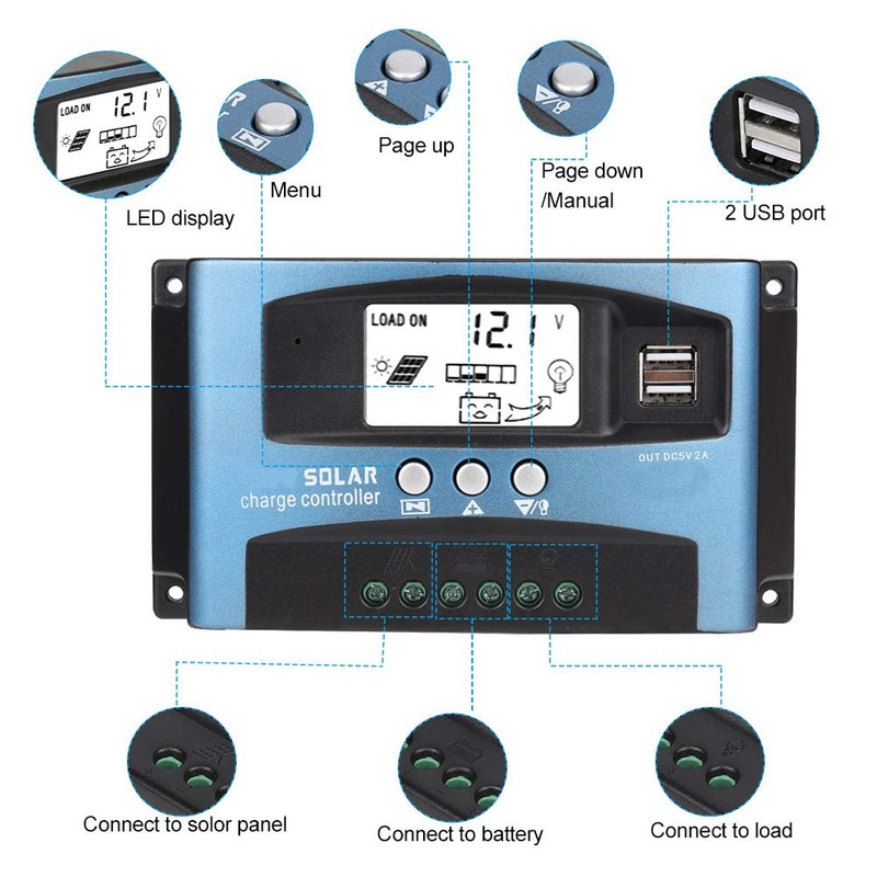 KIMISS Controlador de carga solar con pantalla LCD, MPPT 40/50/60/100A