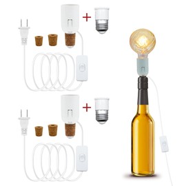 FEYAIM 2 Pack Bottle Lamp Kits, DIY Lamp Fittings Kit for Table Lamp with E26/E27 to B22 Converter, 240cm Wine Bottle Table Lamp, 3 Sizes of Corks, No Drilling (No Bulb)