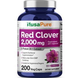 NusaPure Red Clover Capsules 2000mg per Veggie Caps | 200 Count | Trifolium Pratense | Non-GMO | Red Clover Blossom Extract 20:1 Supplement