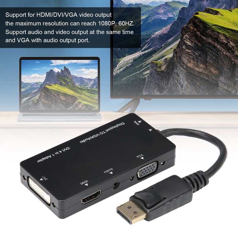 4‑in‑1 Adapter Cable Displayport to HDMI/VGA/DVI/Audio Converter Multifunction