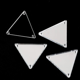 50PCS Silver Sew on Mirror Rhinestones Sew On Mirror Pieces with Holes Flat Back Acrylic Shiny Sew-on Stone for Dress Decoration (Triangle 25MM, Silver Mirror)