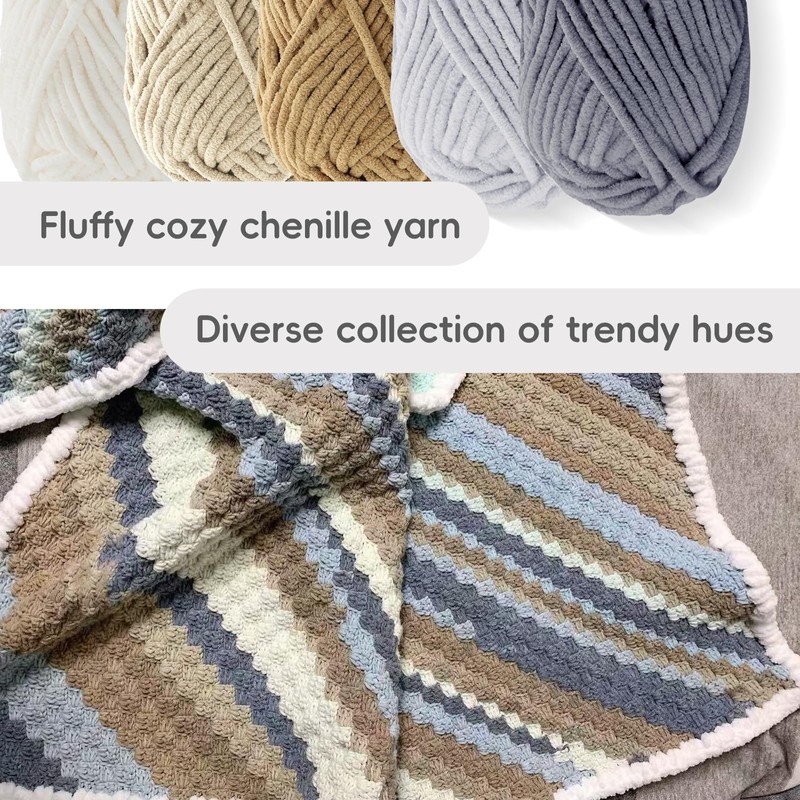 Chenille Yarn for Crochet - Soft Plush Velvet Yarn 3x50g