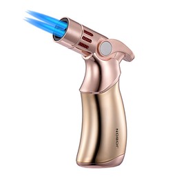 Four Torches Lighter Blue Flame Windproof Powerful Jet Lighters Butane Refillable for Kitchen Grill BBQ Charcoal (Butane Not Included)(Gold)