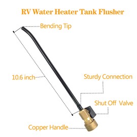 RV Water Heater Tank Rinser Flusher with Copper Handle & Black Flush Wand