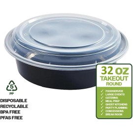 FUHET Meal Prep Containers with Lids - 150Pack 32OZ Meal Bowls, Round To Go Containers