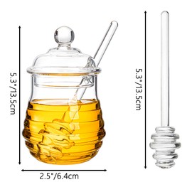 Lawei Glass Honey Jar with Dipper and Lid, 10 OZ Heat-Resistant Bee Hives Honey Pot, Clear Glass Honey Container for Store Honey and Syrup, Home and Kitchen, Easy to Clean, Dishwasher Safe