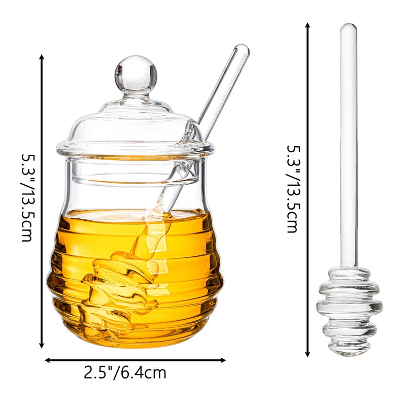 Lawei Glass Honey Jar with Dipper and Lid, 10 OZ